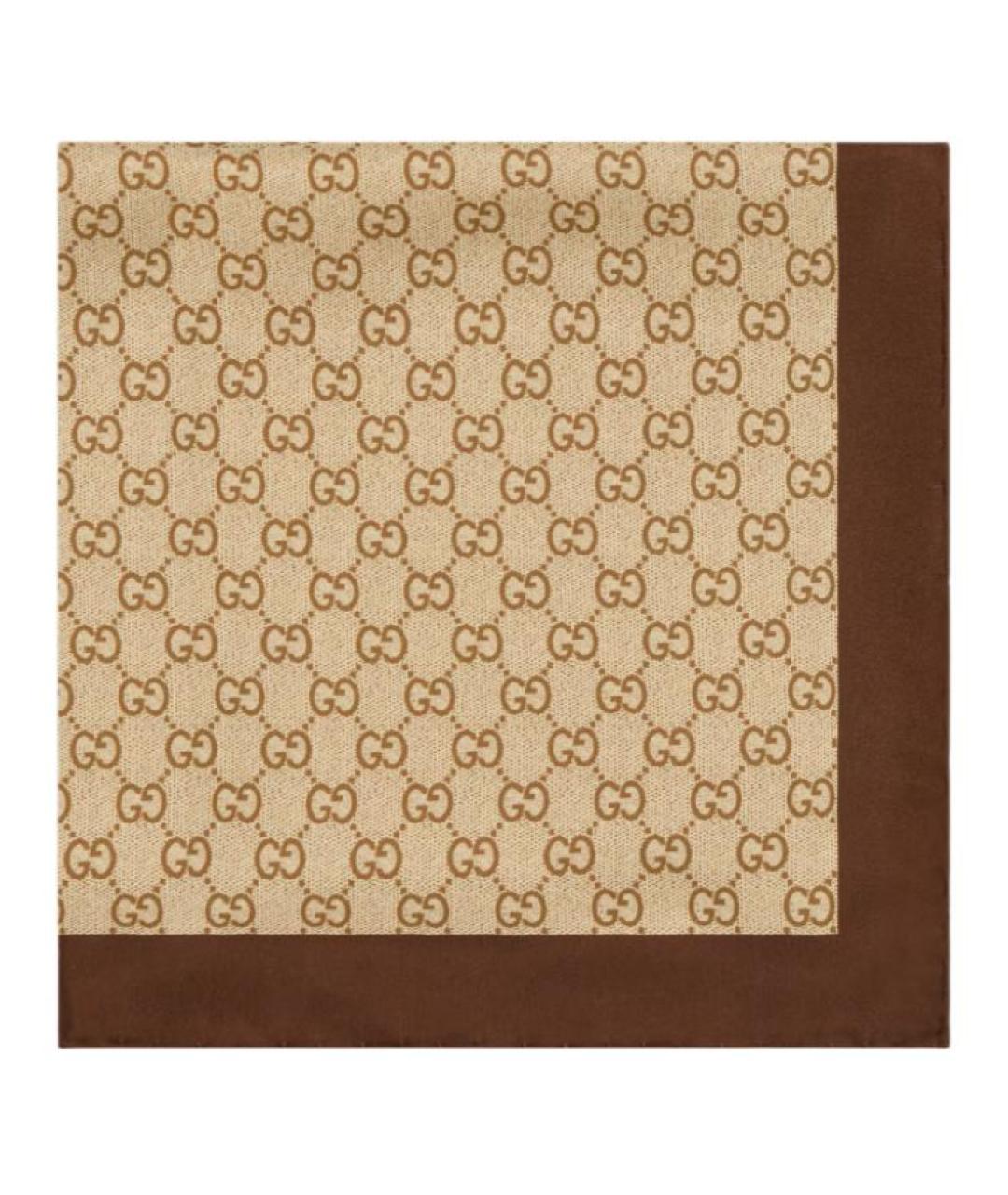 GUCCI Коричневый шелковый шарф, фото 2