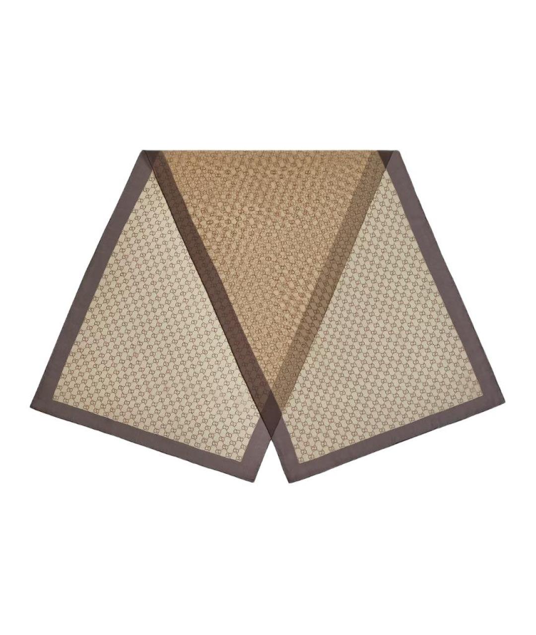 GUCCI Коричневый шелковый платок, фото 1