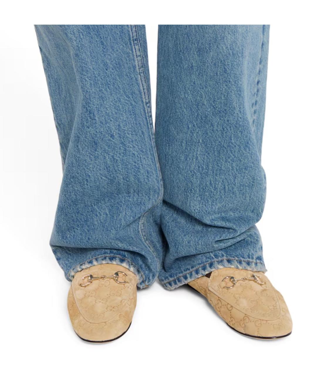 GUCCI Бежевые замшевые мокасины, фото 3