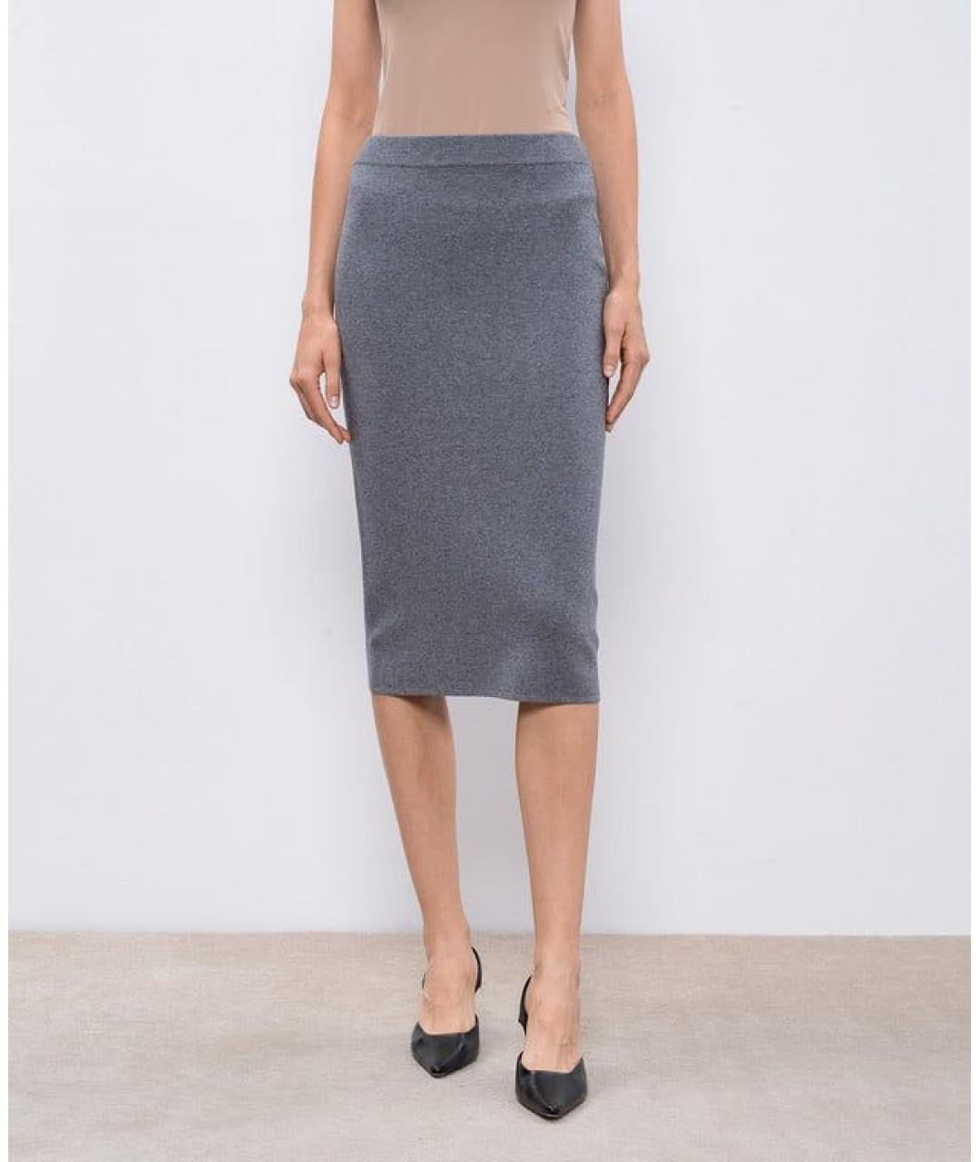 MAX MARA Серая шерстяная юбка миди, фото 2