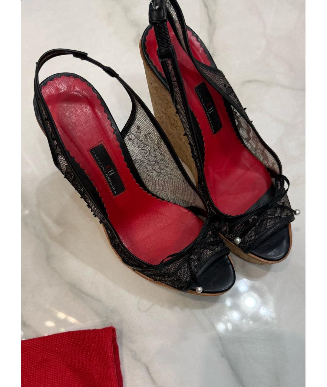 CAROLINA HERRERA Черные текстильные босоножки, фото 4