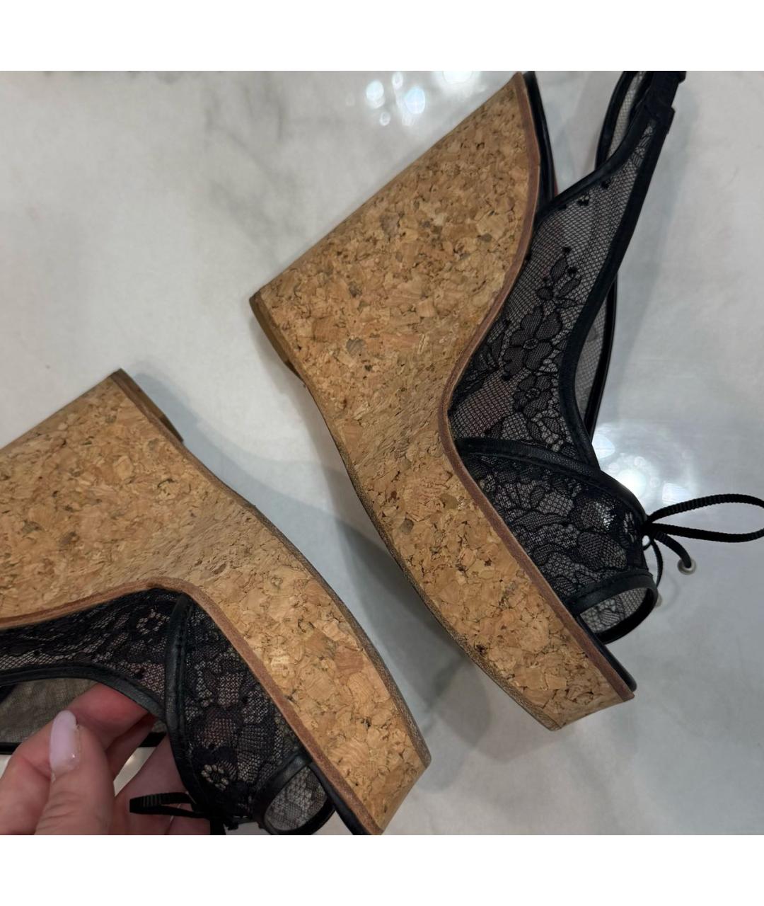 CAROLINA HERRERA Черные текстильные босоножки, фото 6