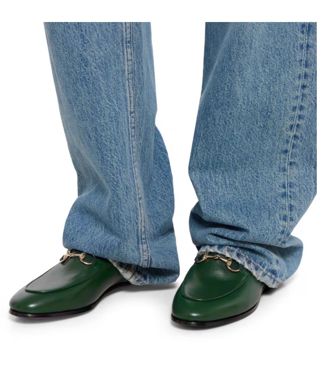 GUCCI Зеленые кожаные лоферы, фото 3