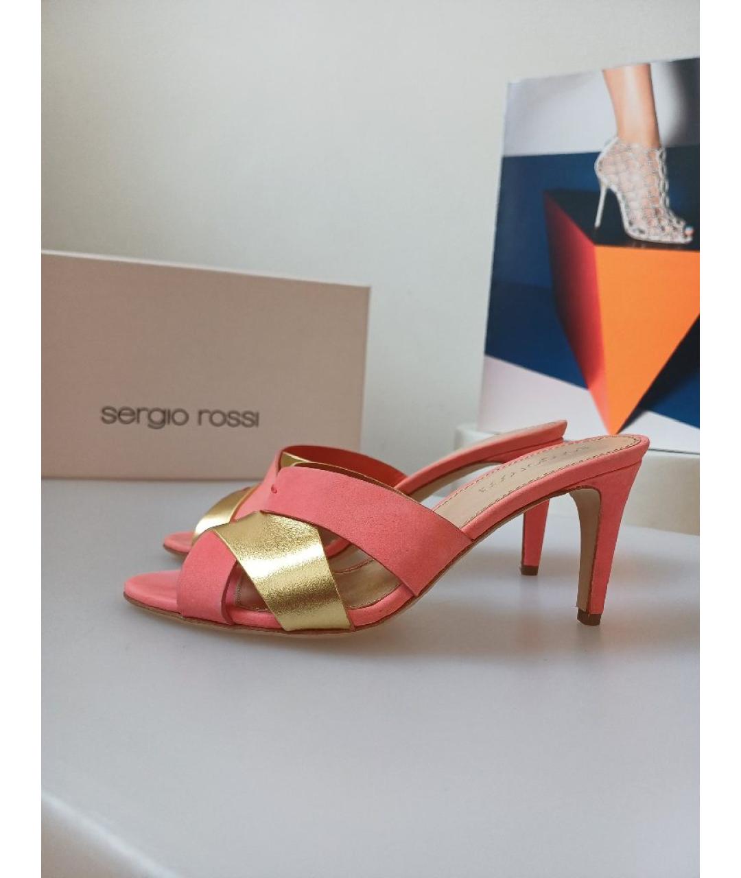 SERGIO ROSSI Коралловые кожаные мюли, фото 6