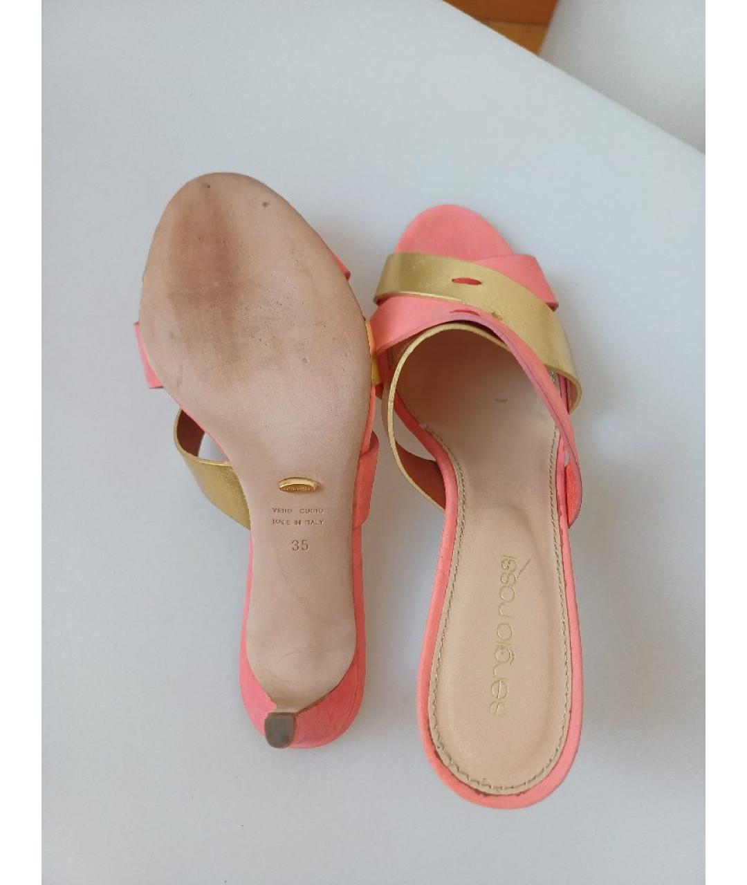 SERGIO ROSSI Коралловые кожаные мюли, фото 9