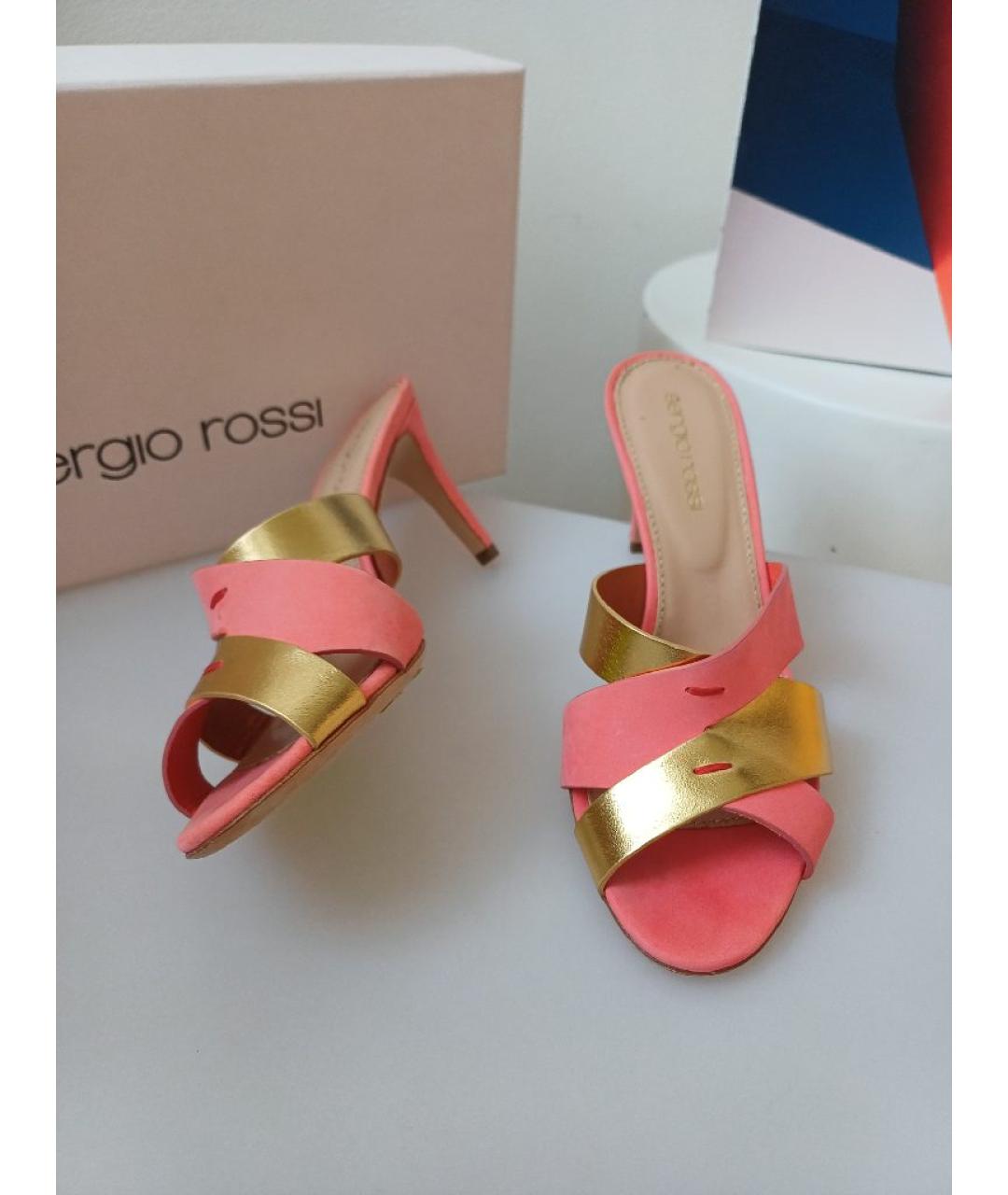 SERGIO ROSSI Коралловые кожаные мюли, фото 5
