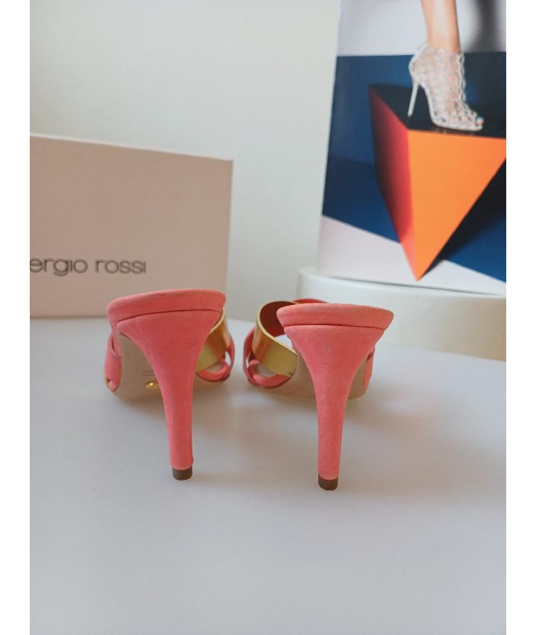 SERGIO ROSSI Коралловые кожаные мюли, фото 8