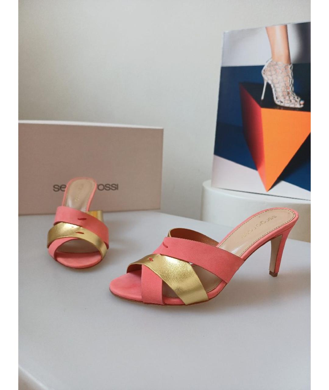 SERGIO ROSSI Коралловые кожаные мюли, фото 3