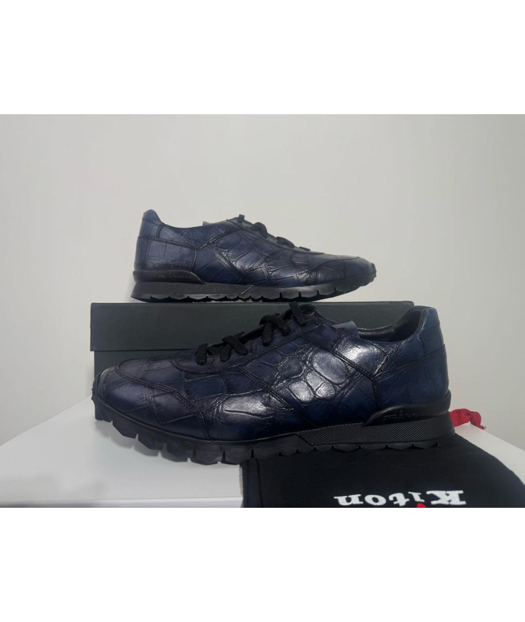 KITON Темно-синие низкие кроссовки / кеды из экзотической кожи, фото 2