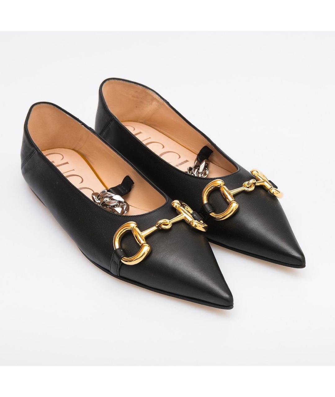 GUCCI Черные кожаные балетки, фото 2
