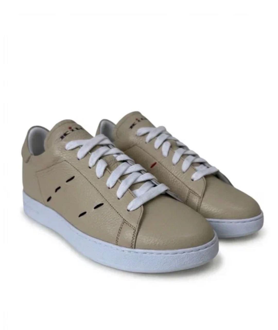 KITON Бежевые кожаные низкие кроссовки / кеды, фото 2