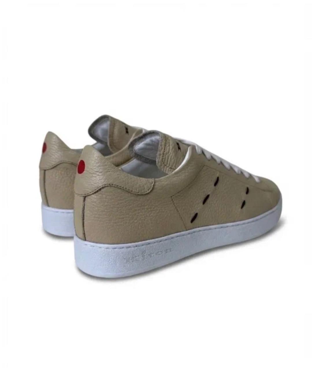 KITON Бежевые кожаные низкие кроссовки / кеды, фото 3