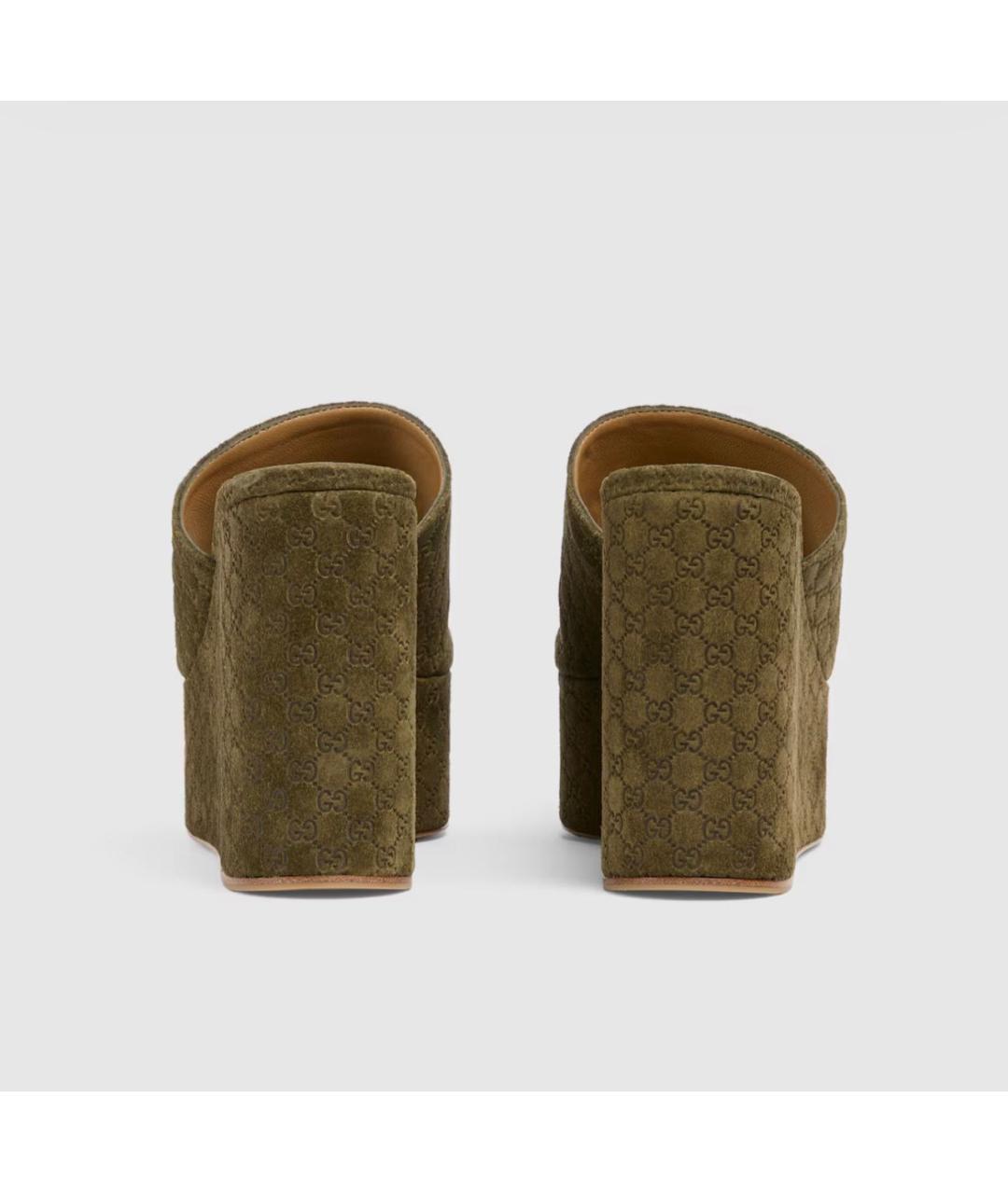 GUCCI Хаки замшевые шлепанцы, фото 4