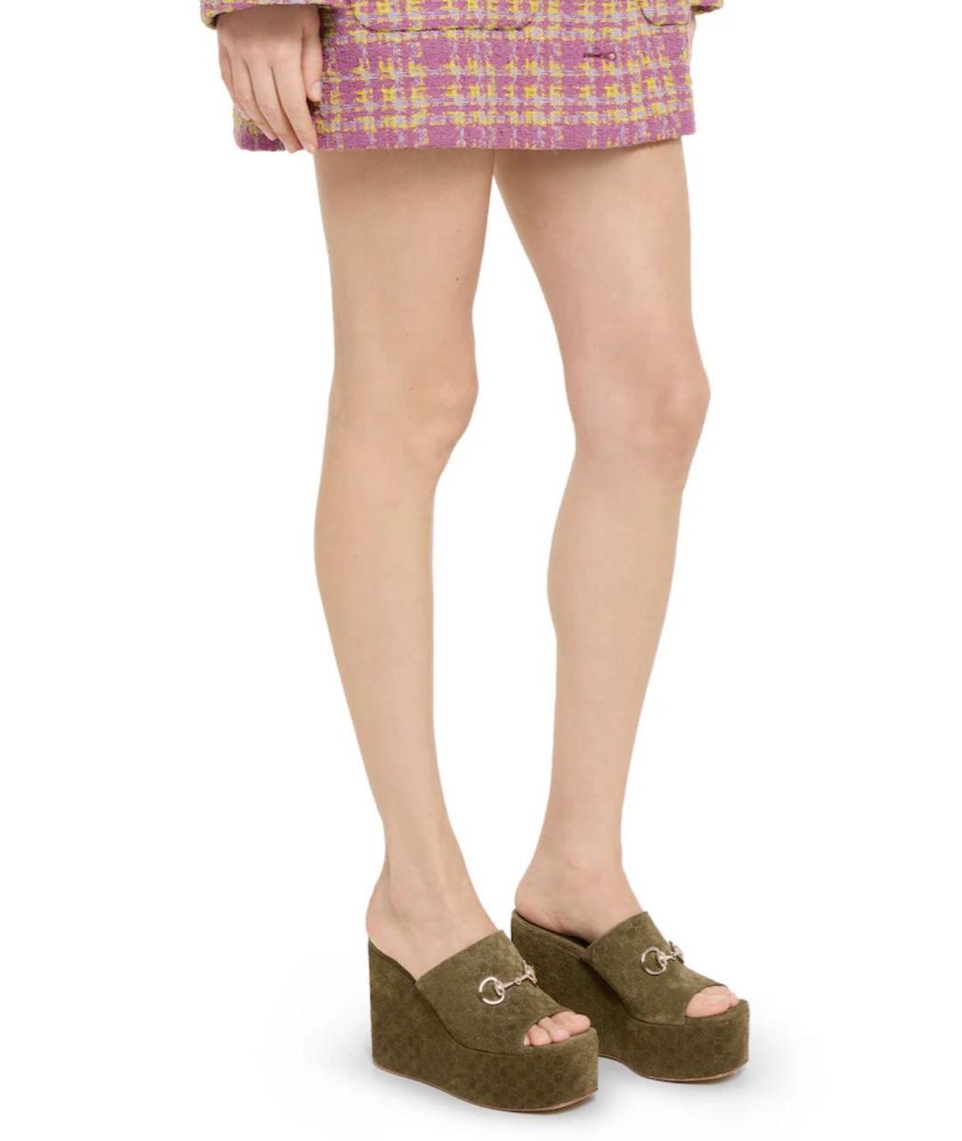 GUCCI Хаки замшевые шлепанцы, фото 3