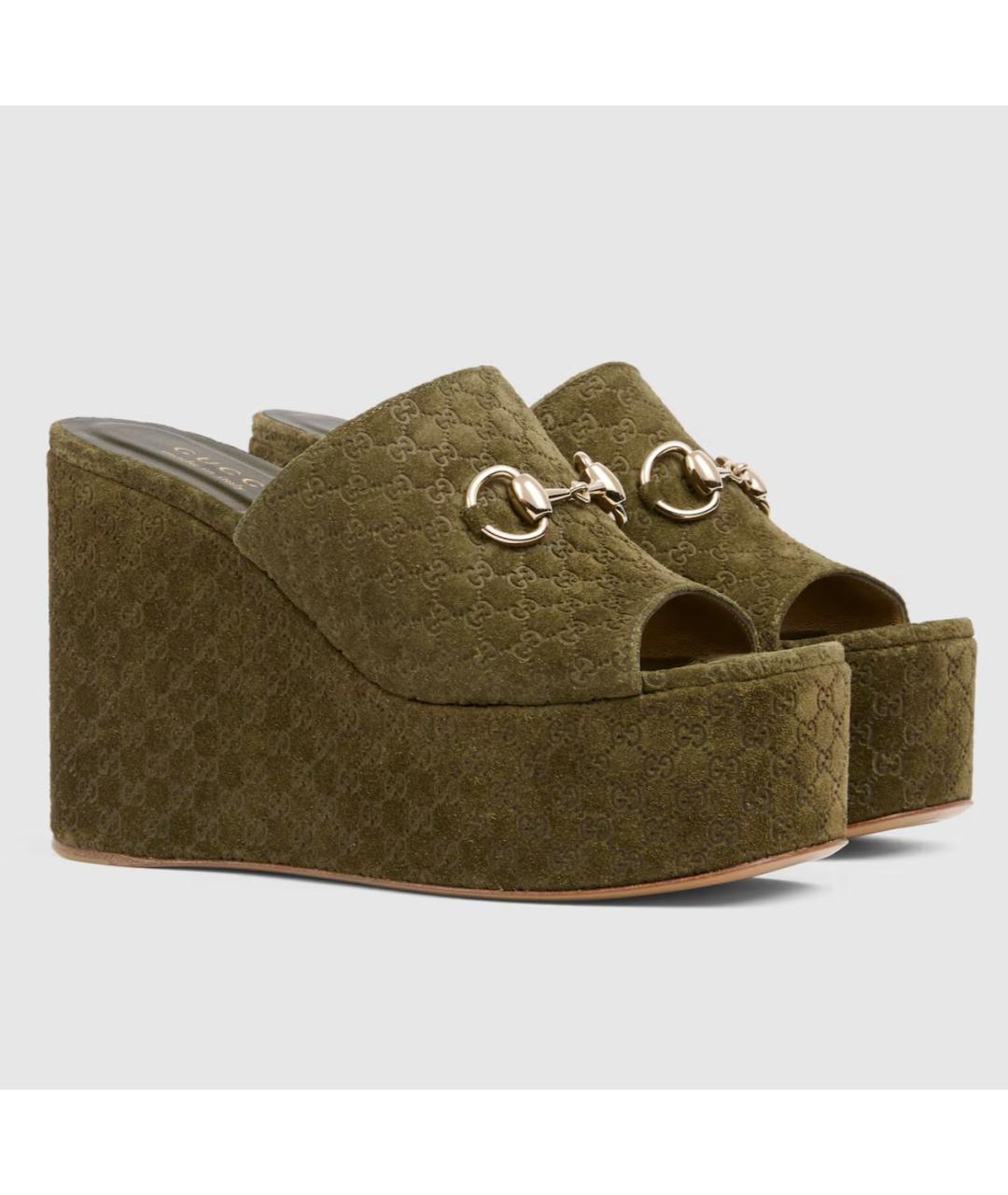 GUCCI Хаки замшевые шлепанцы, фото 2