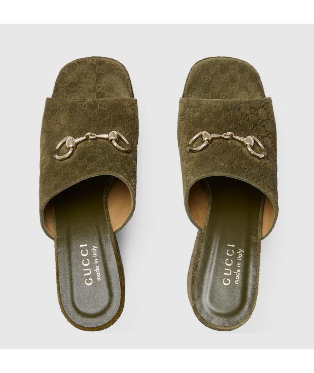 GUCCI Хаки замшевые шлепанцы, фото 5