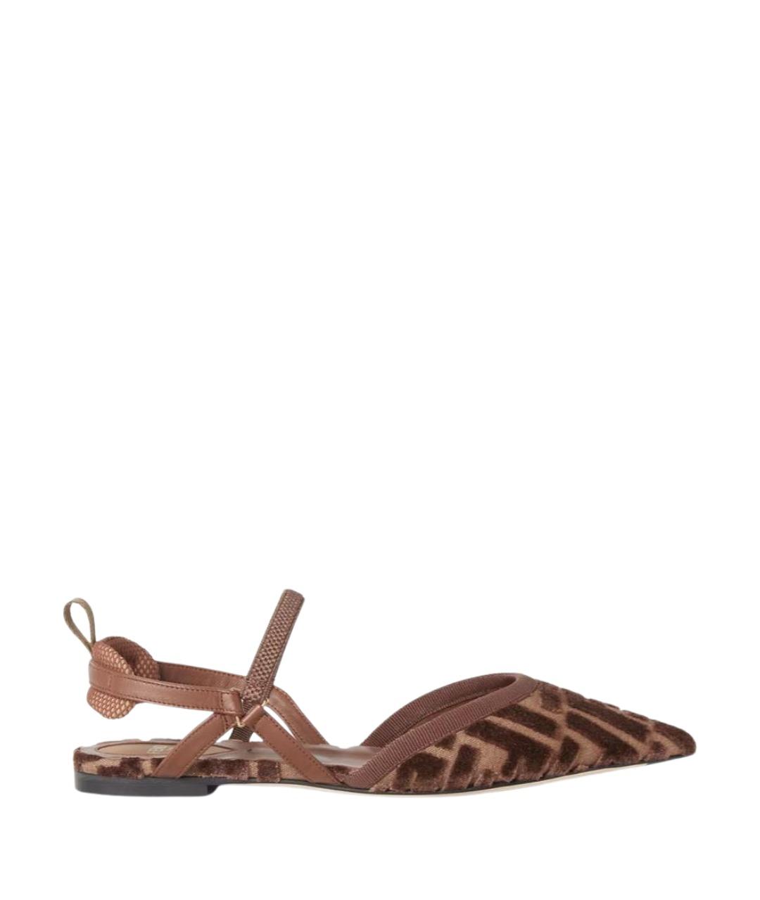 FENDI Коричневые текстильные балетки, фото 1