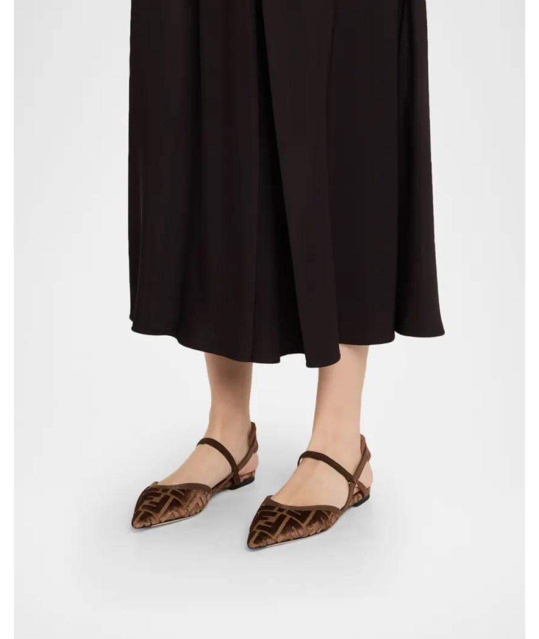 FENDI Коричневые текстильные балетки, фото 8