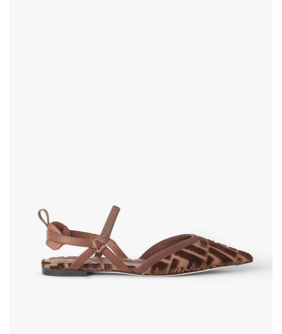 FENDI Коричневые текстильные балетки, фото 9