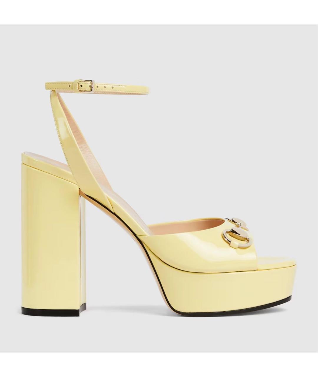 GUCCI Желтые кожаные босоножки, фото 6