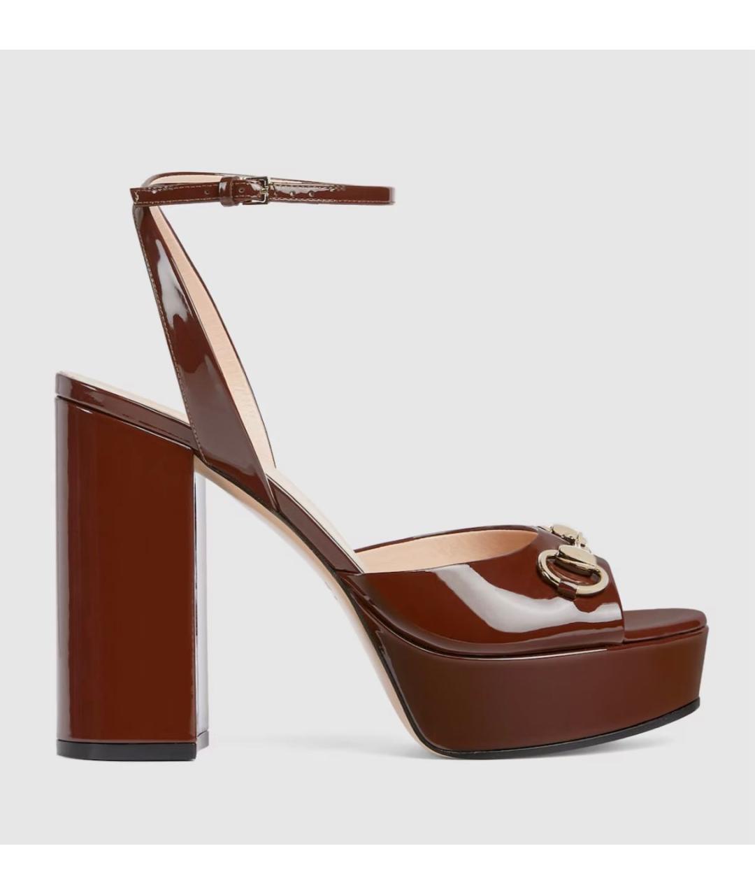 GUCCI Коричневые кожаные босоножки, фото 6