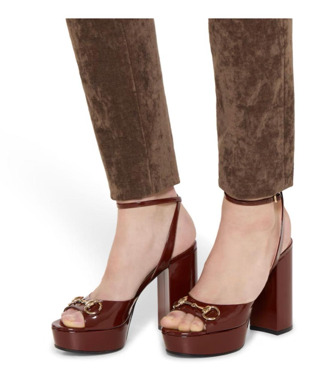 GUCCI Коричневые кожаные босоножки, фото 3