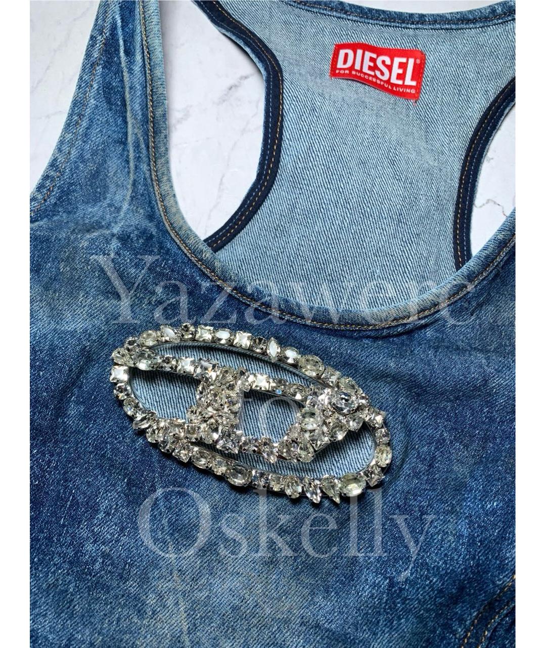 DIESEL Синяя хлопко-эластановая майка, фото 6