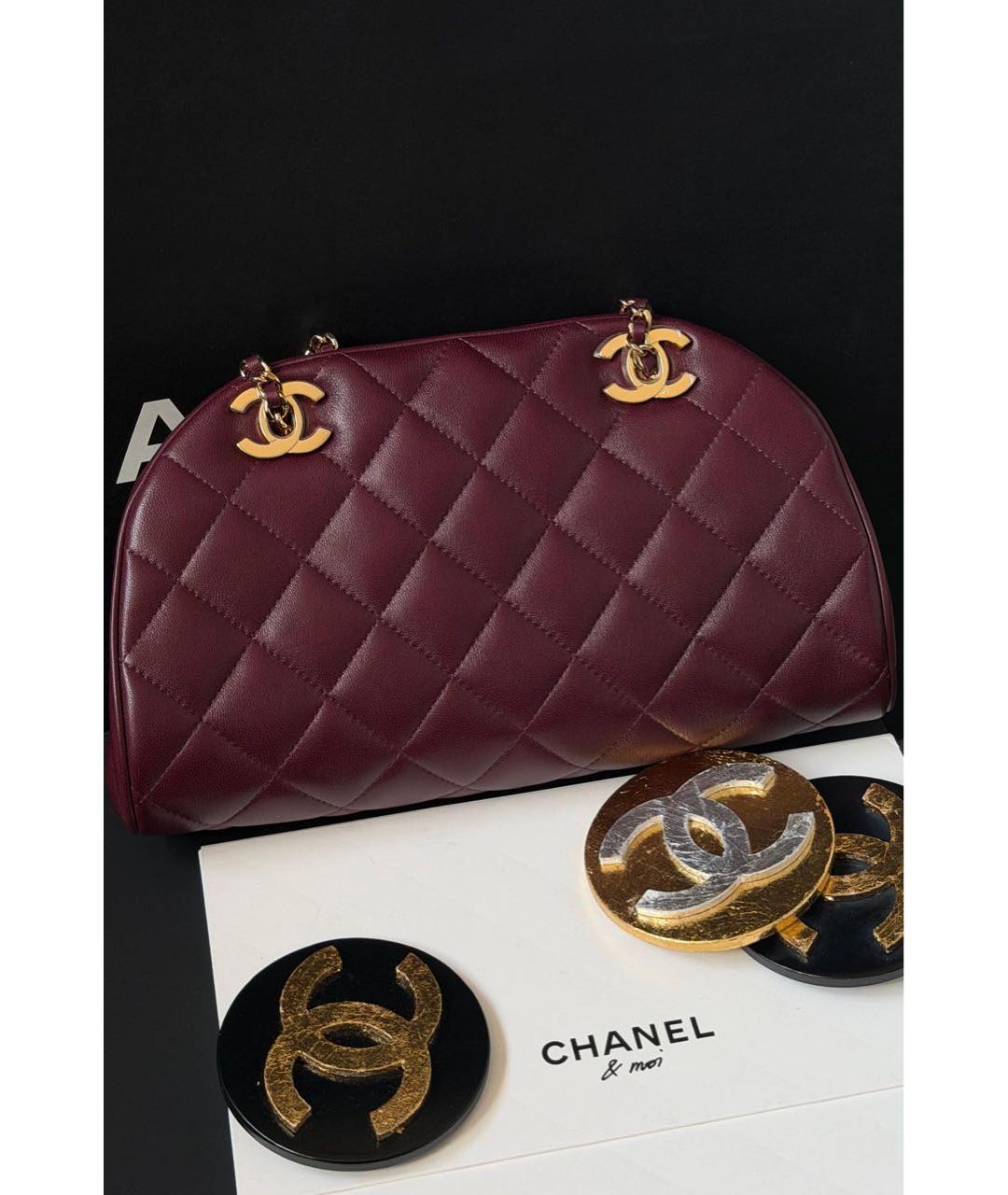 CHANEL Бордовая кожаная сумка через плечо, фото 3