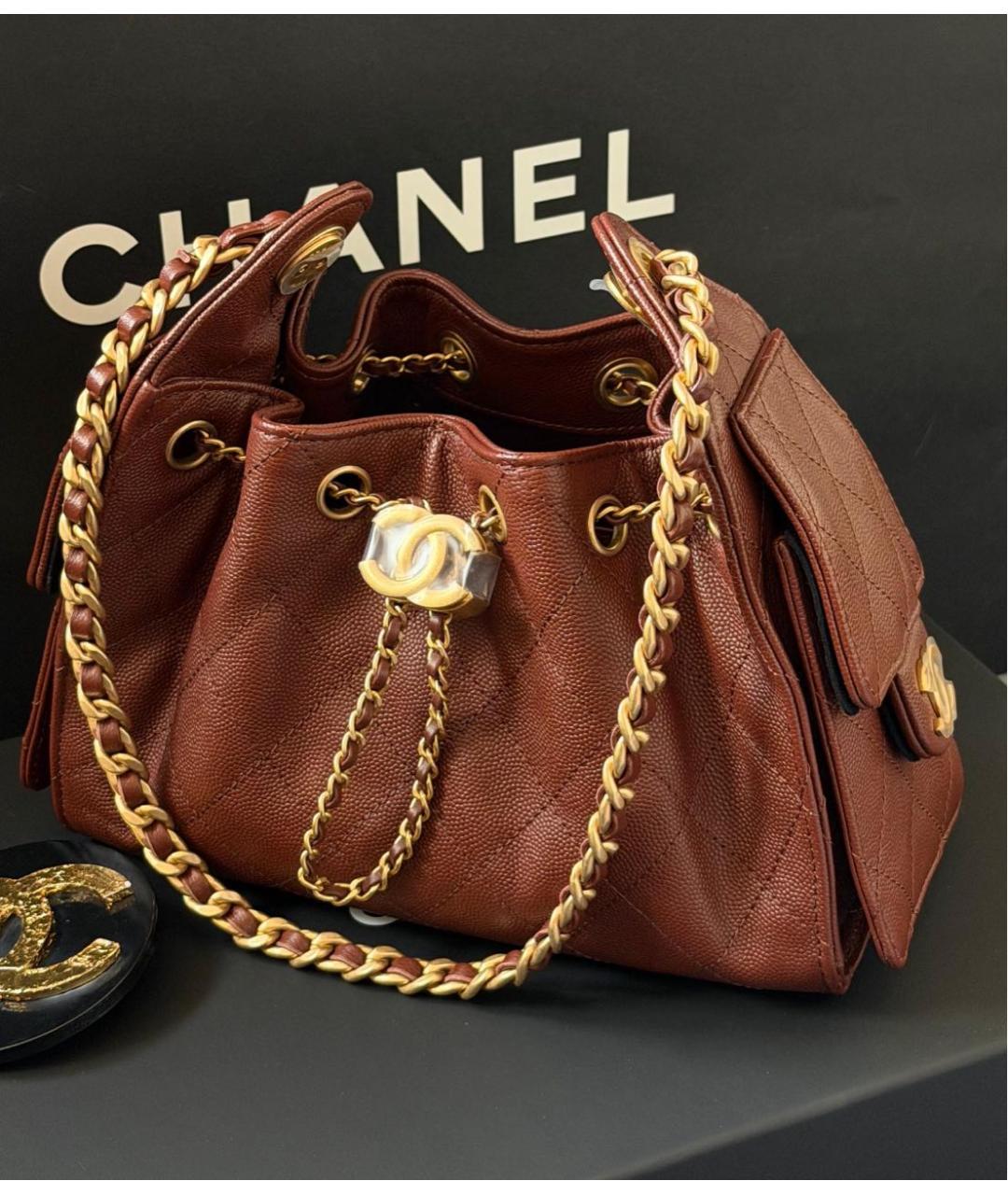 CHANEL Коричневая кожаная сумка через плечо, фото 3
