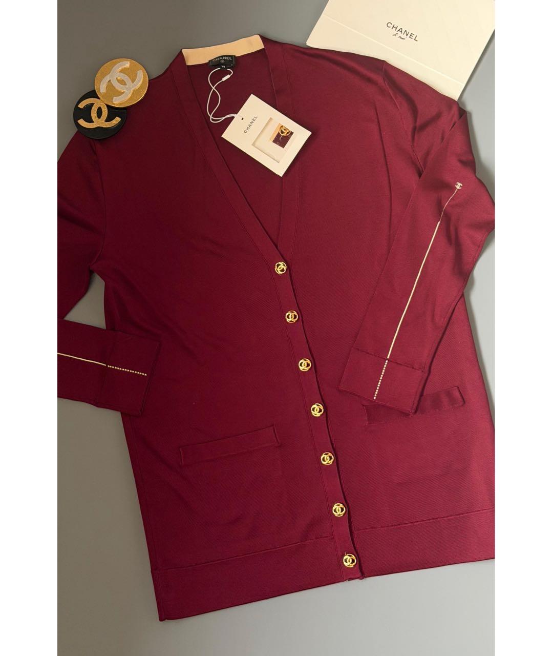 CHANEL Бордовый шелковый кардиган, фото 4