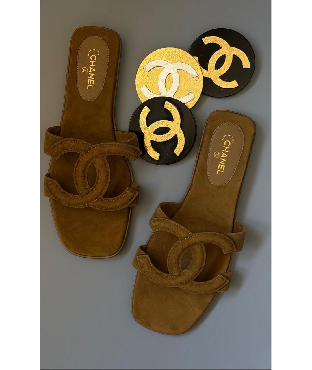 CHANEL Коричневые замшевые шлепанцы, фото 3