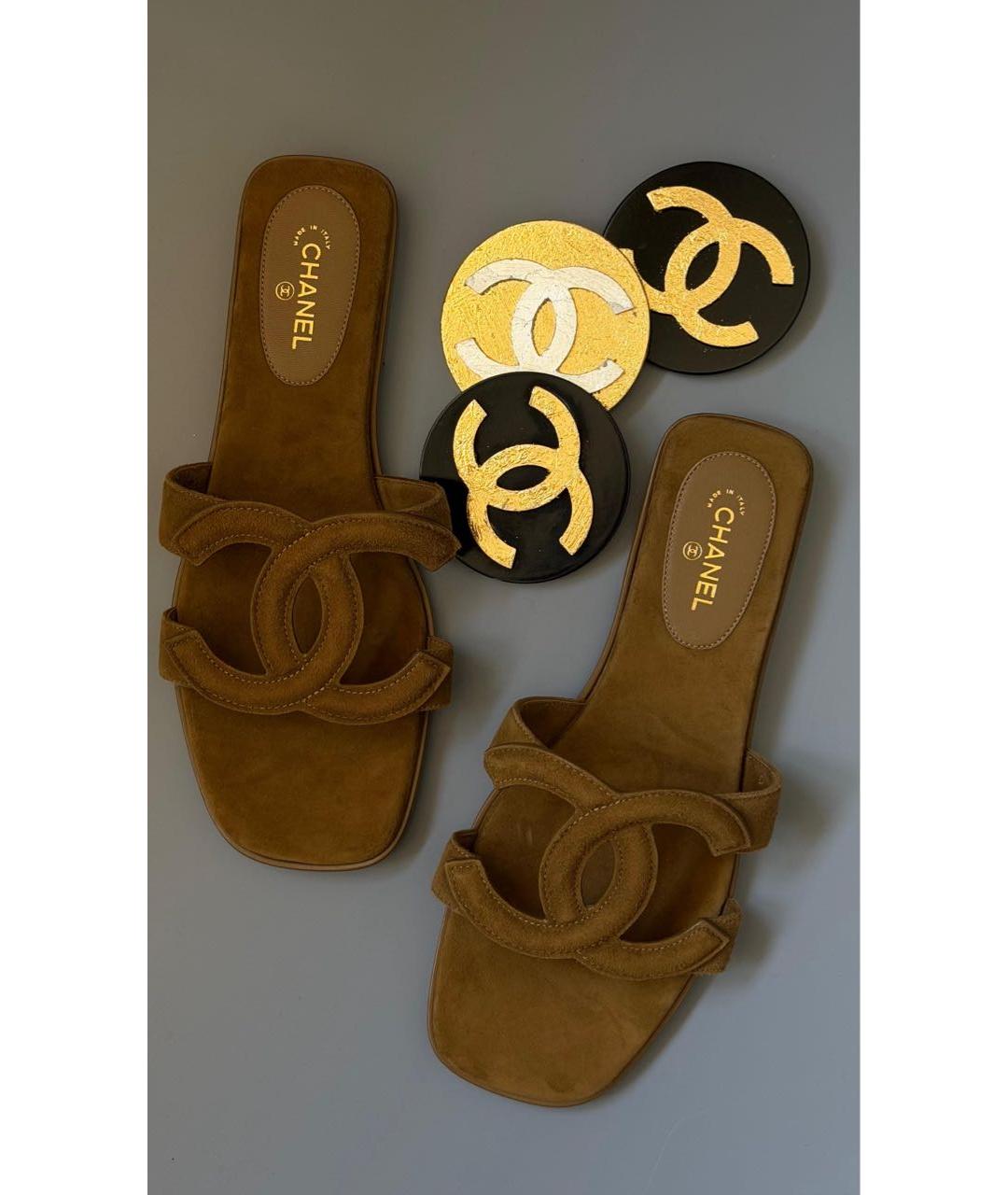 CHANEL Коричневые замшевые шлепанцы, фото 2