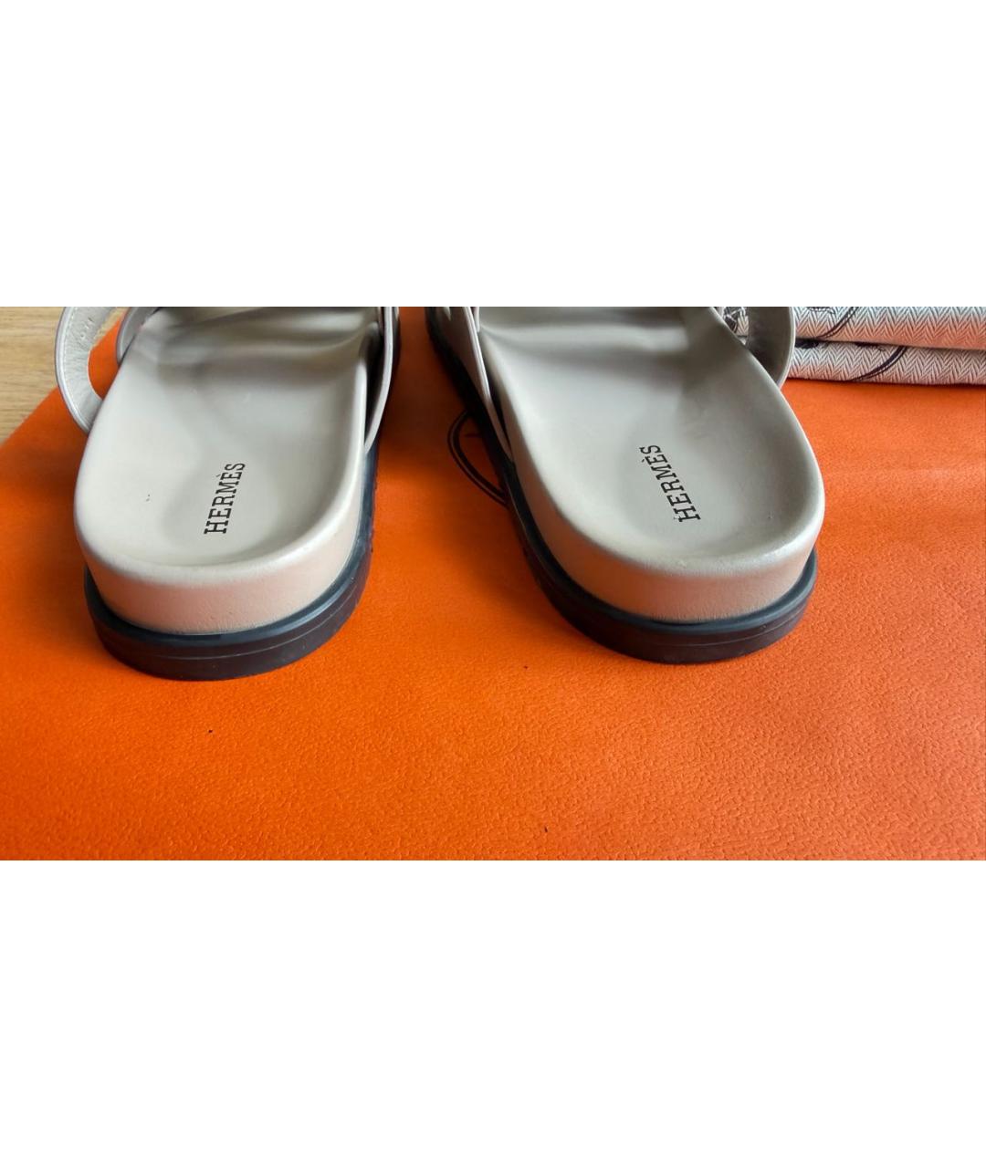 HERMES Бежевые кожаные сандалии, фото 4