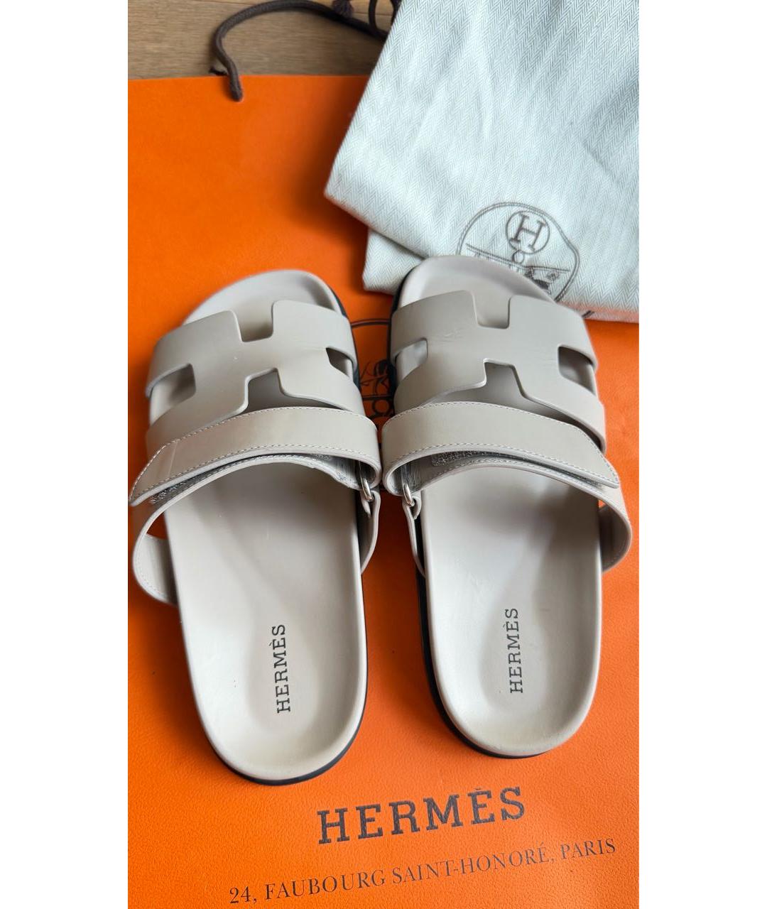 HERMES Бежевые кожаные сандалии, фото 2