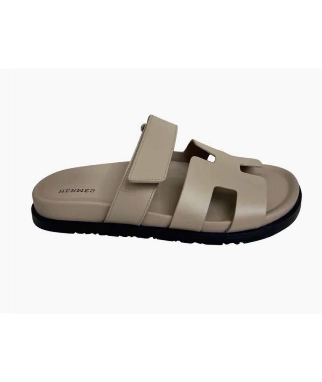 HERMES Бежевые кожаные сандалии, фото 5