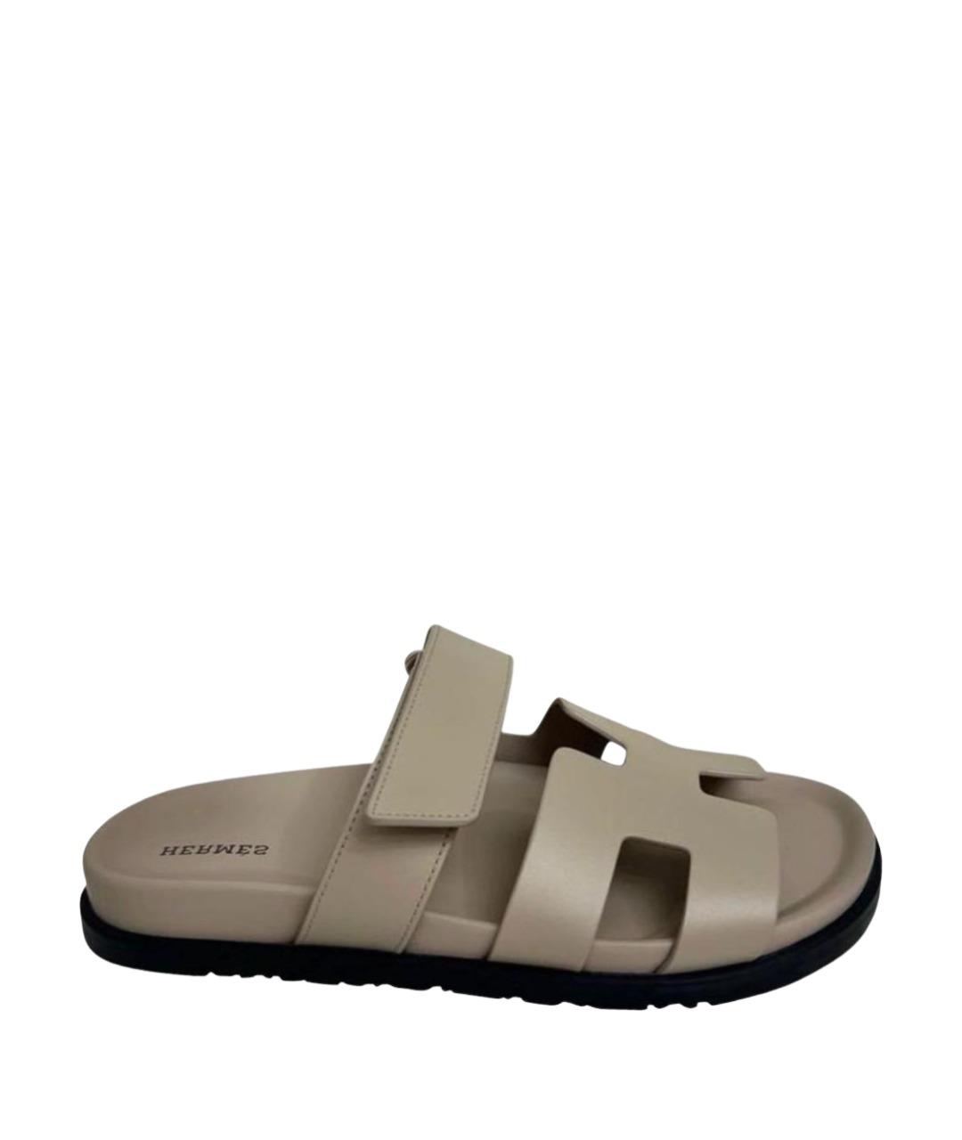 HERMES Бежевые кожаные сандалии, фото 1