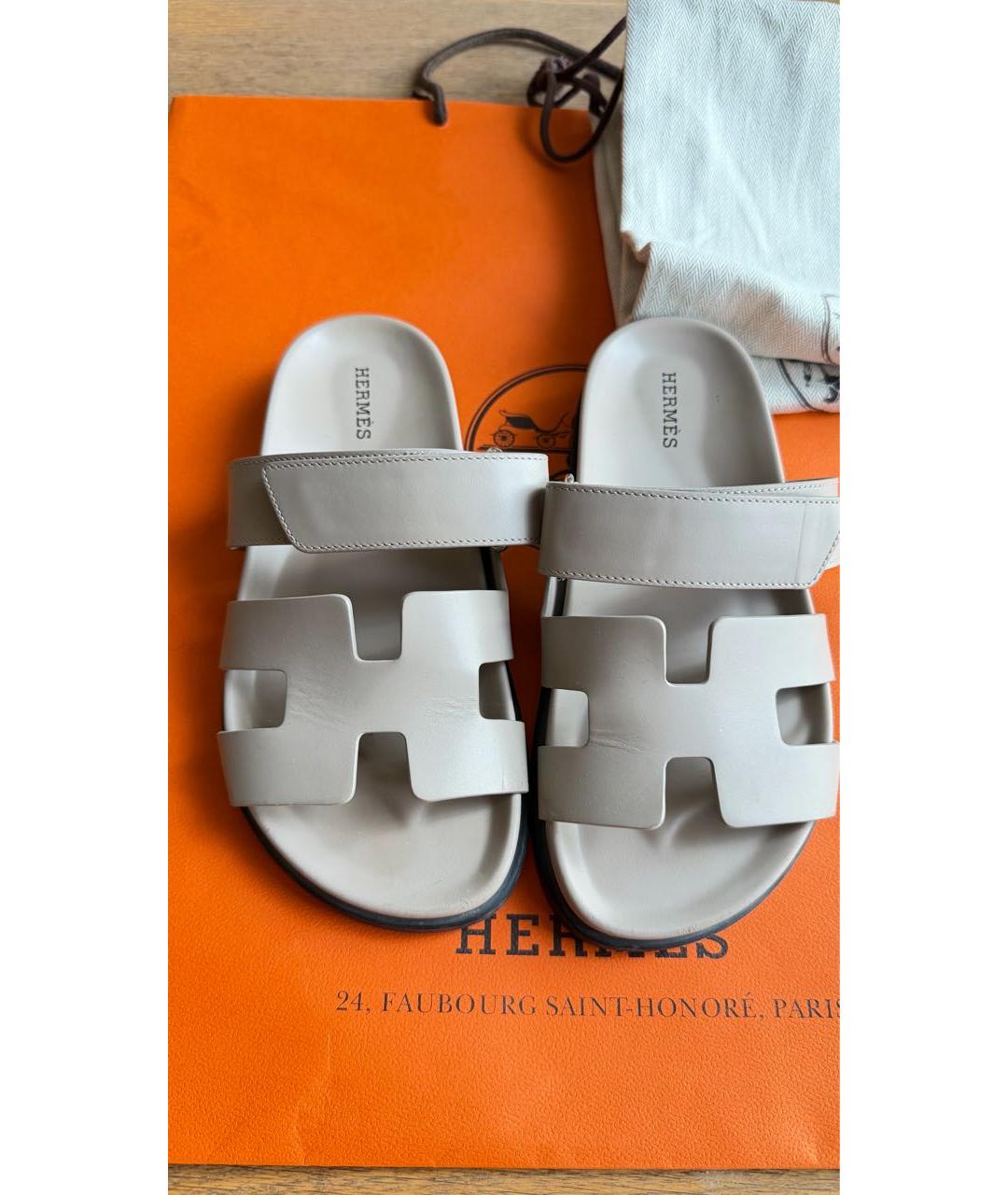 HERMES Бежевые кожаные сандалии, фото 3