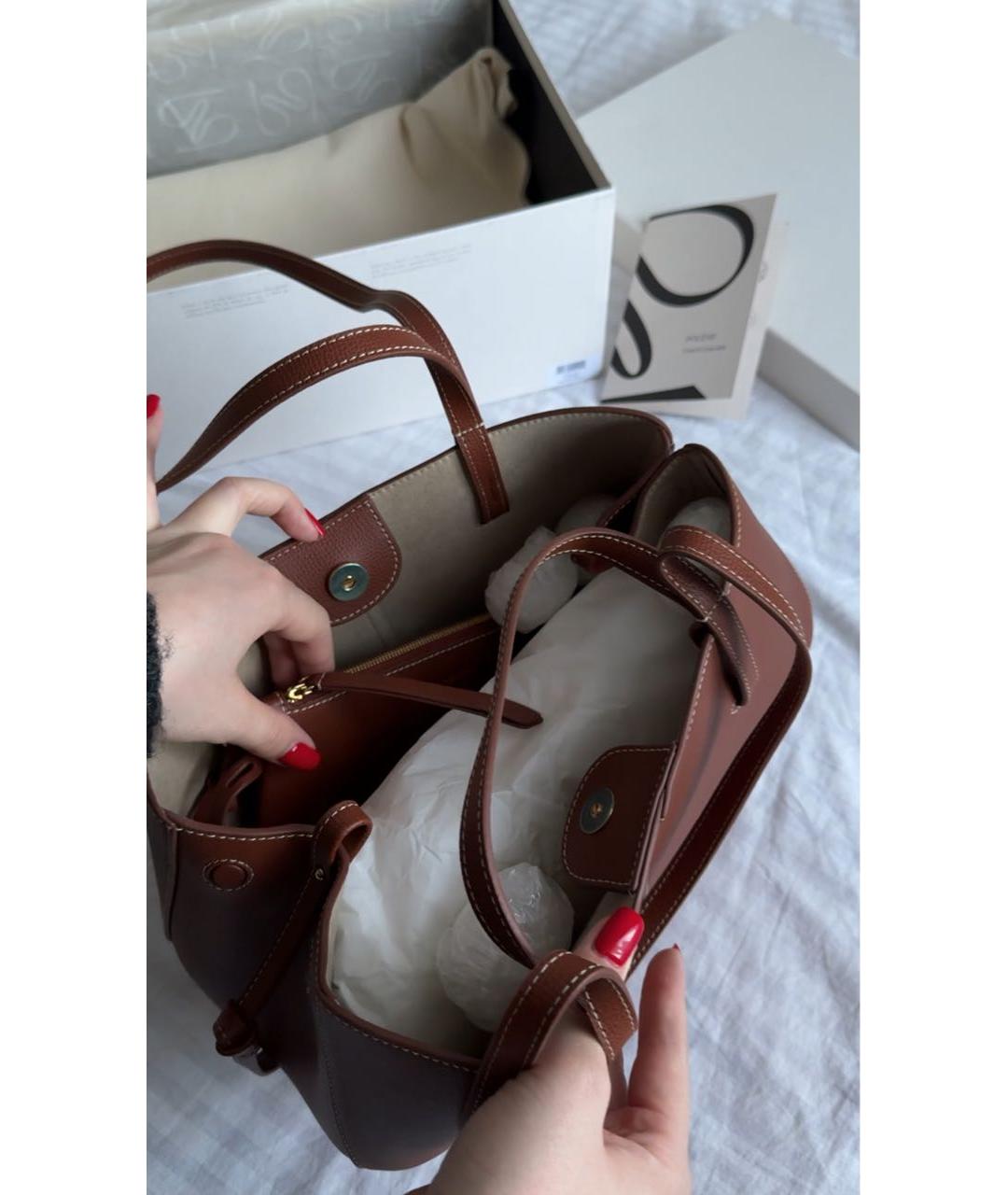 POLENE Коричневая кожаная сумка тоут, фото 6