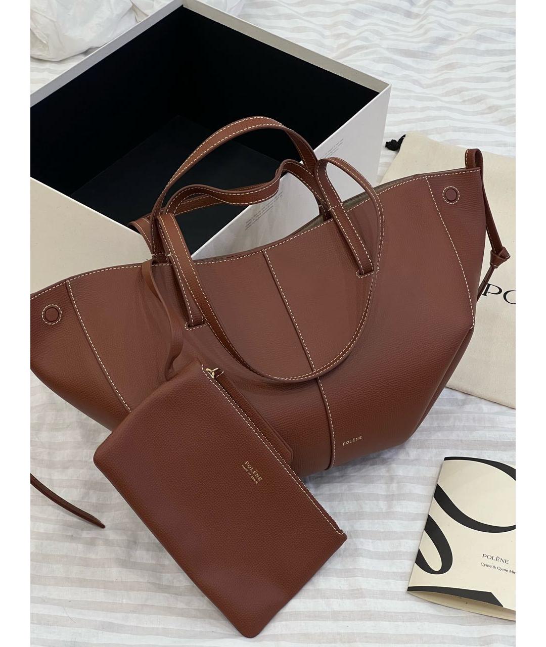 POLENE Коричневая кожаная сумка тоут, фото 9