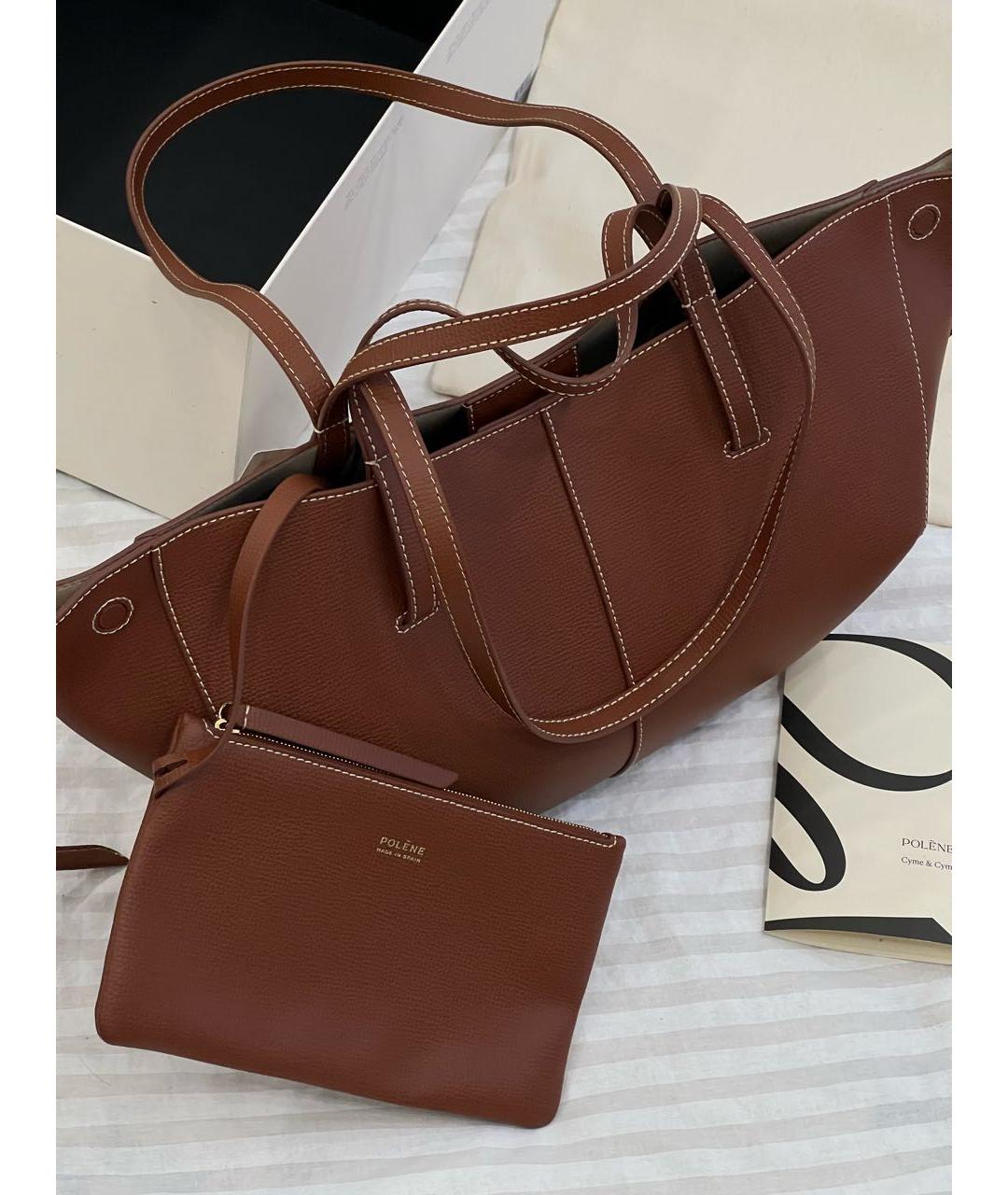 POLENE Коричневая кожаная сумка тоут, фото 4