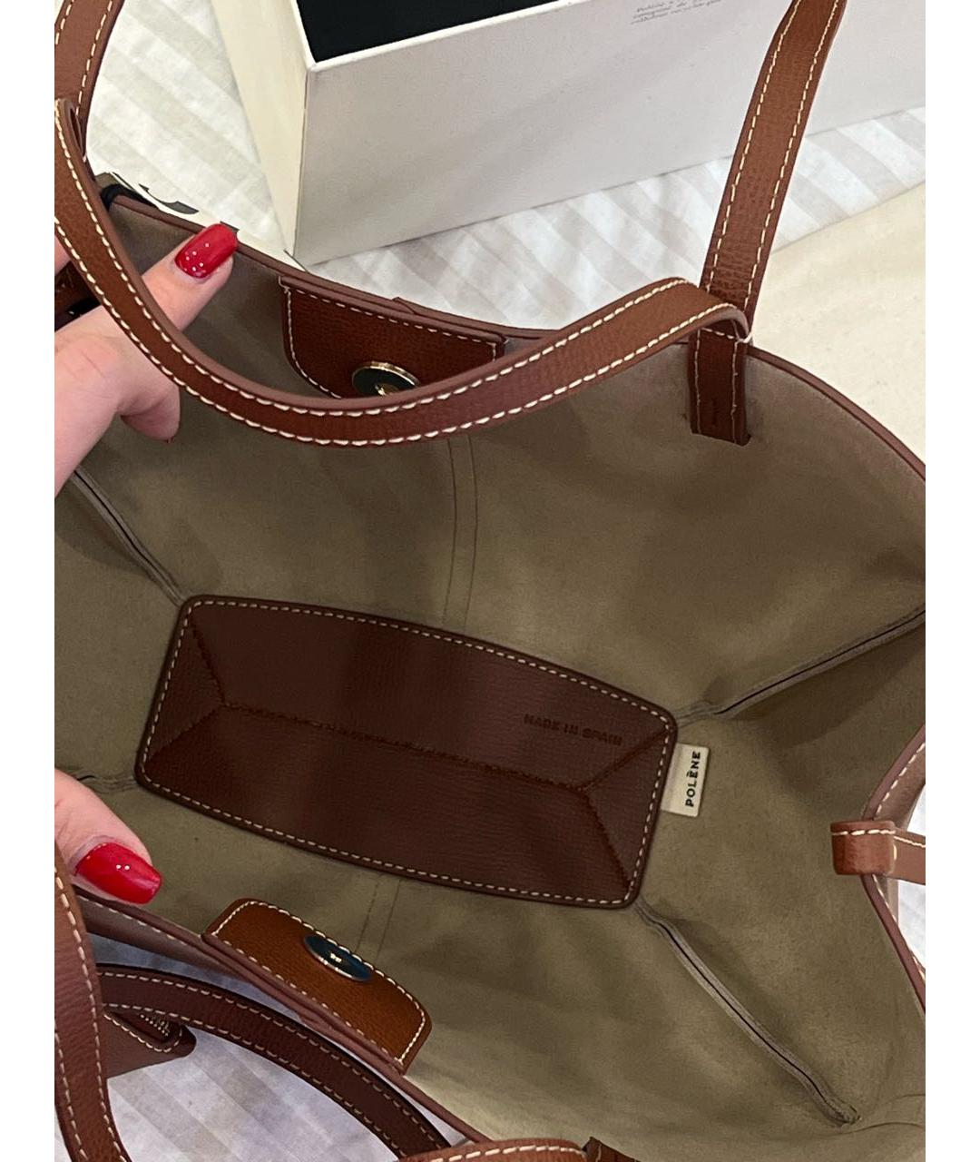 POLENE Коричневая кожаная сумка тоут, фото 3
