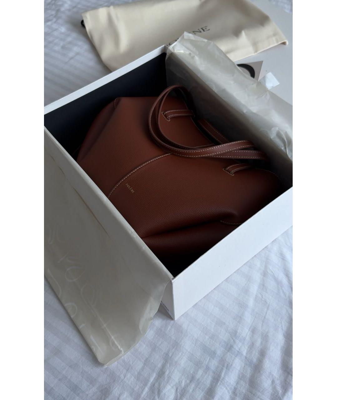 POLENE Коричневая кожаная сумка тоут, фото 5