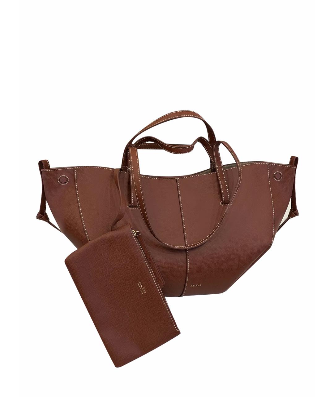 POLENE Коричневая кожаная сумка тоут, фото 1