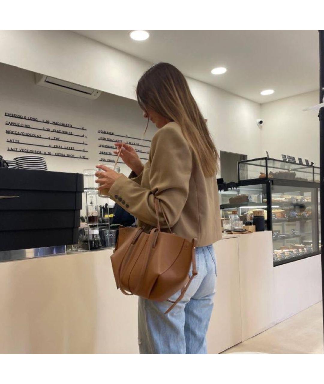 POLENE Коричневая кожаная сумка тоут, фото 7