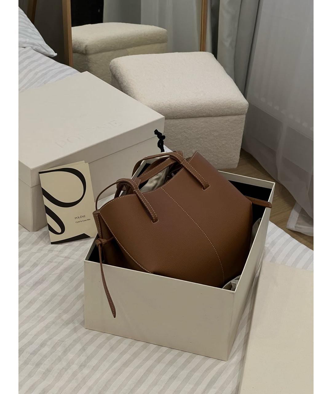 POLENE Коричневая кожаная сумка тоут, фото 3