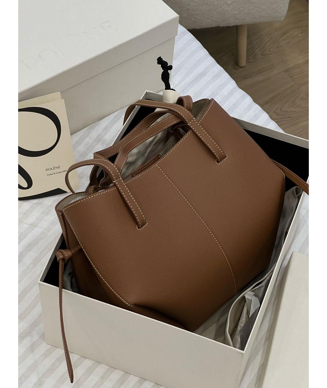 POLENE Коричневая кожаная сумка тоут, фото 5