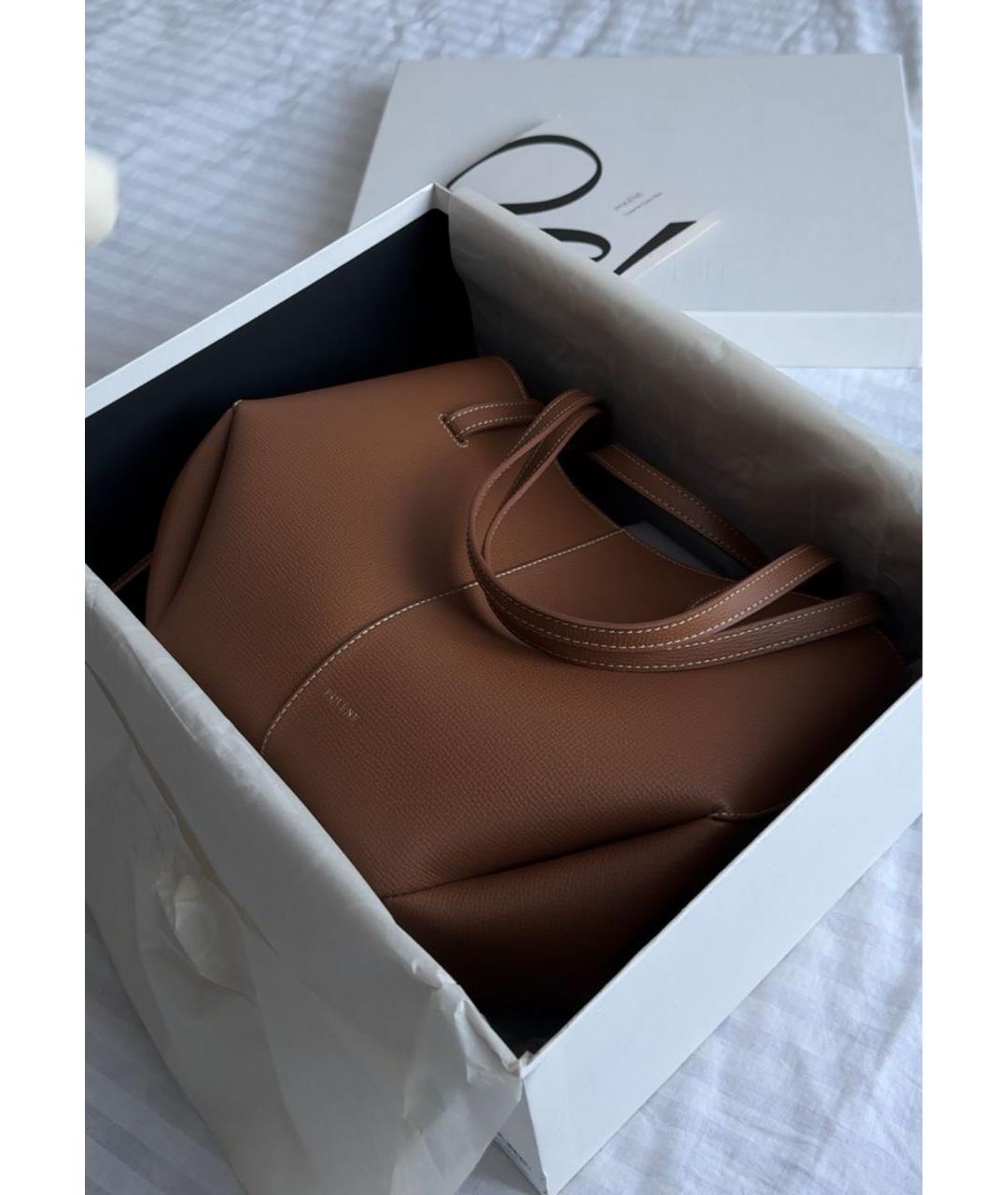 POLENE Коричневая кожаная сумка тоут, фото 4