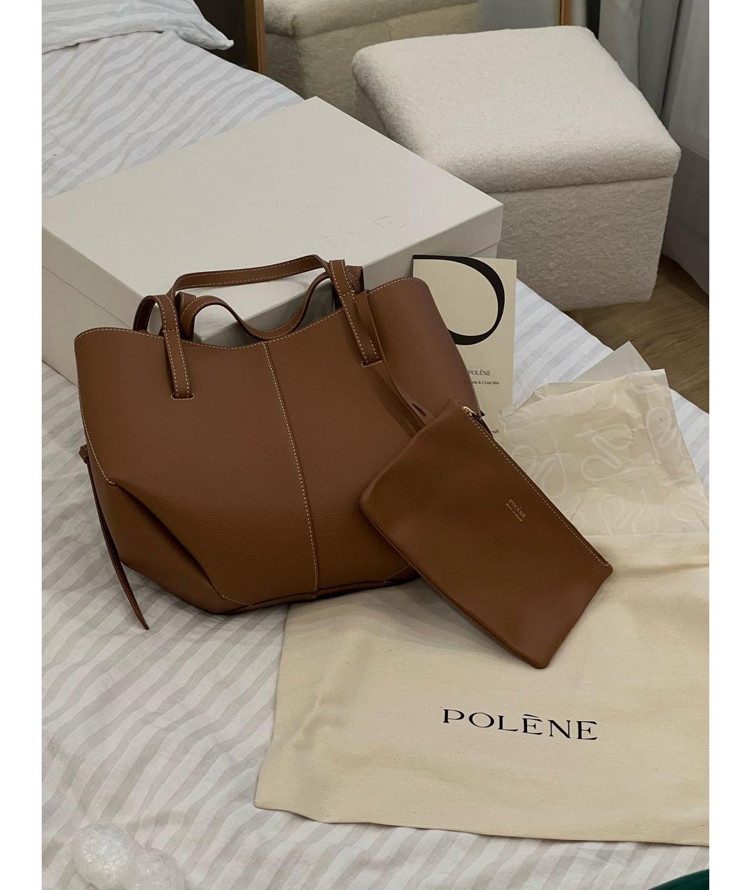 POLENE Коричневая кожаная сумка тоут, фото 6