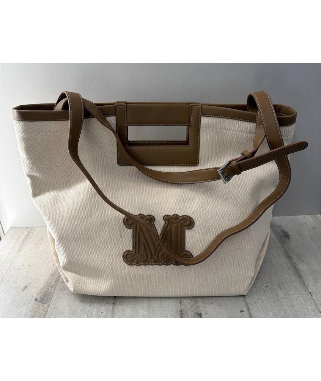 MAX MARA Бежевая хлопковая пляжная сумка, фото 4