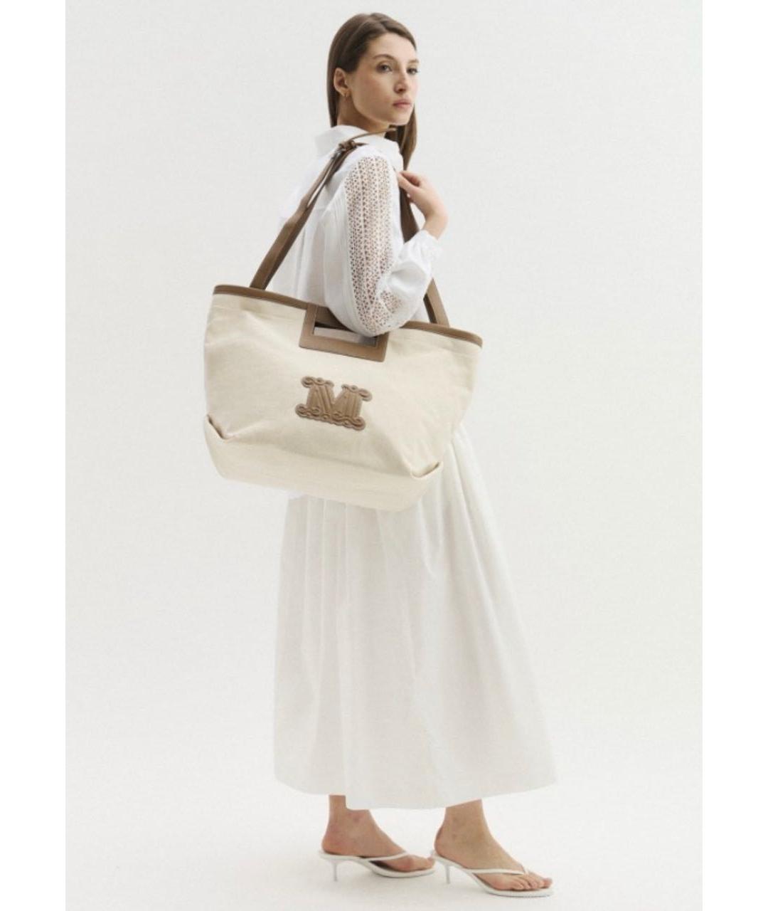 MAX MARA Бежевая хлопковая пляжная сумка, фото 6
